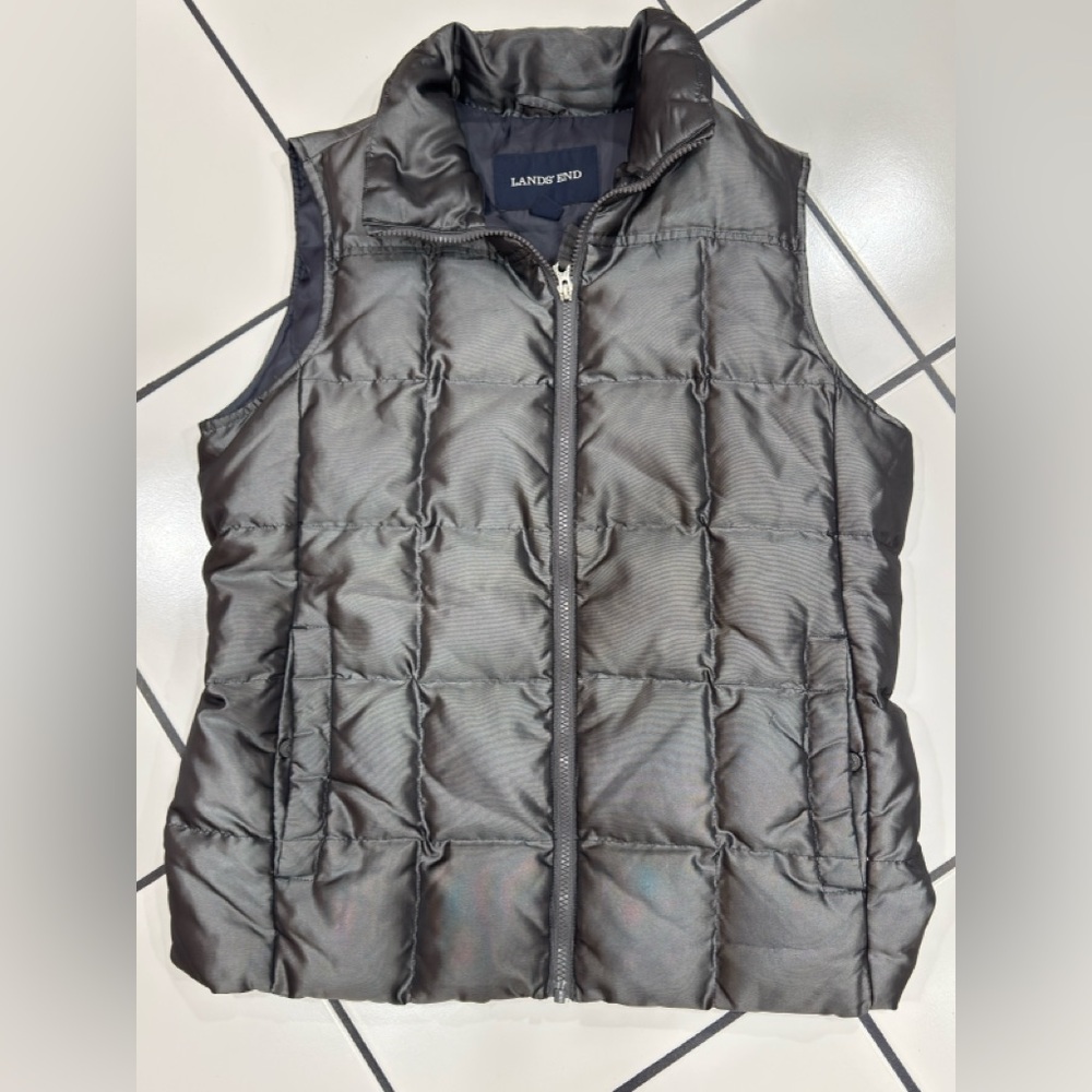 Lands' End Metallic Charcoal Goose‎ Down Vest Sz M